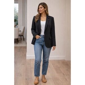 Chico's Black One Button Blazer Jacket Size 3 XL‎ Houndstooth Lined